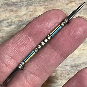1920’s Sterling Silver With Guilloche Enamel And Paste Stones Thin Bar Pin